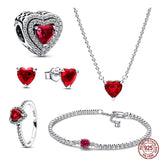 Red Love Ring Earrings Necklace Bracelet Set 925 Sterling Silver Jewelry