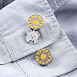Yellow Sun God Enamel Silver Button Cover 17.5MM One Pair