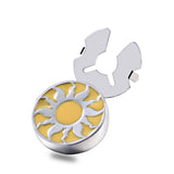 Yellow Sun God Enamel Silver Button Cover 17.5MM One Pair