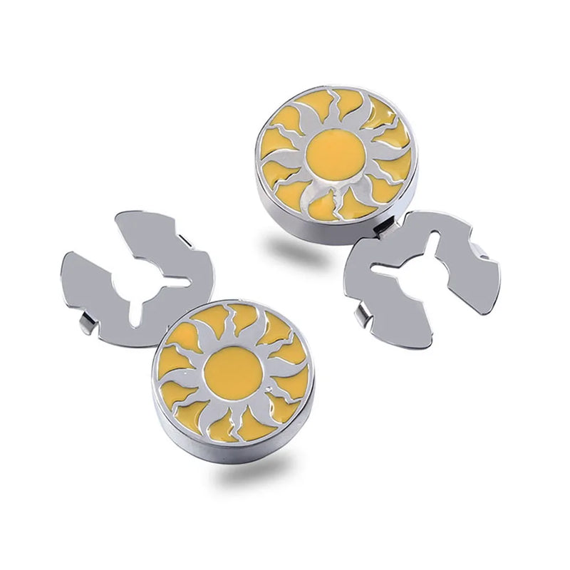 Yellow Sun God Enamel Silver Button Cover 17.5MM One Pair