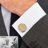Yellow Sun God Enamel Silver Button Cover 17.5MM One Pair