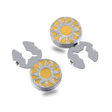 Yellow Sun God Enamel Silver Button Cover 17.5MM One Pair