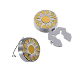 Yellow Sun God Enamel Silver Button Cover 17.5MM One Pair