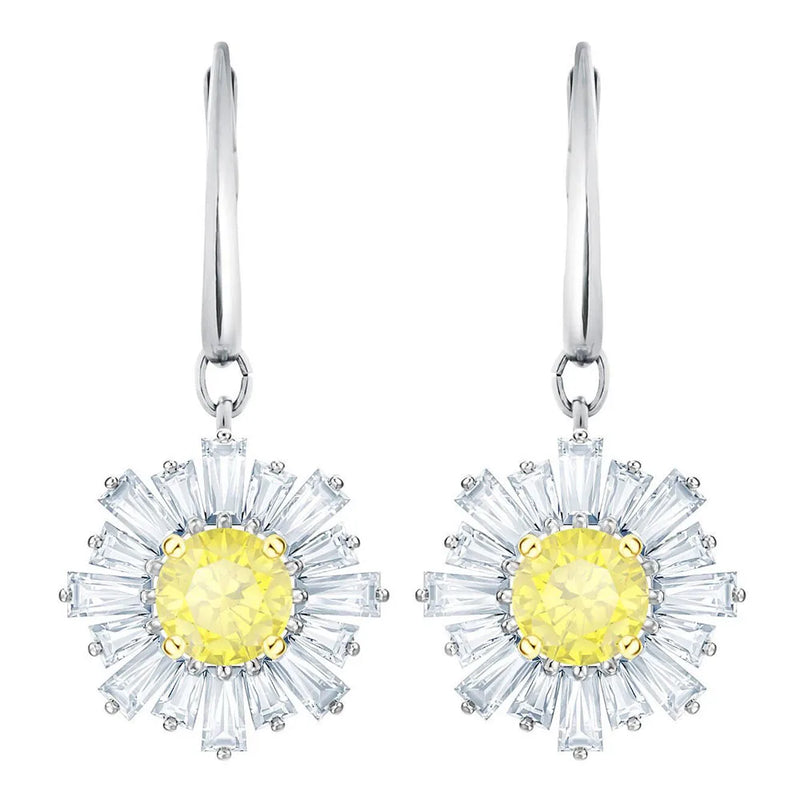 Yellow Sun Crystal Earrings, Romantic Gift For Women