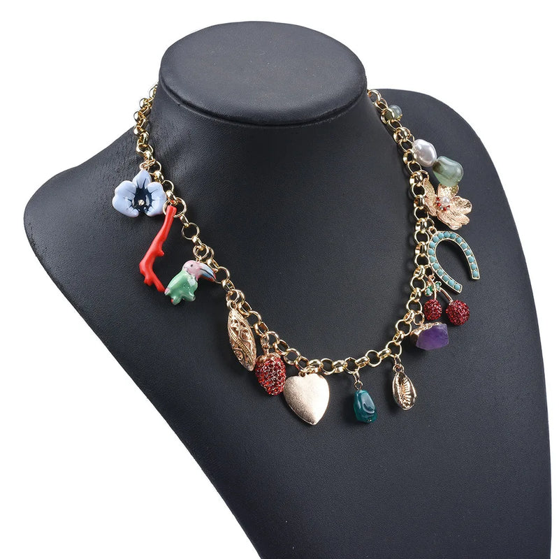 ZA Flower Necklace for Women Boho Chain Nature Stone Necklace