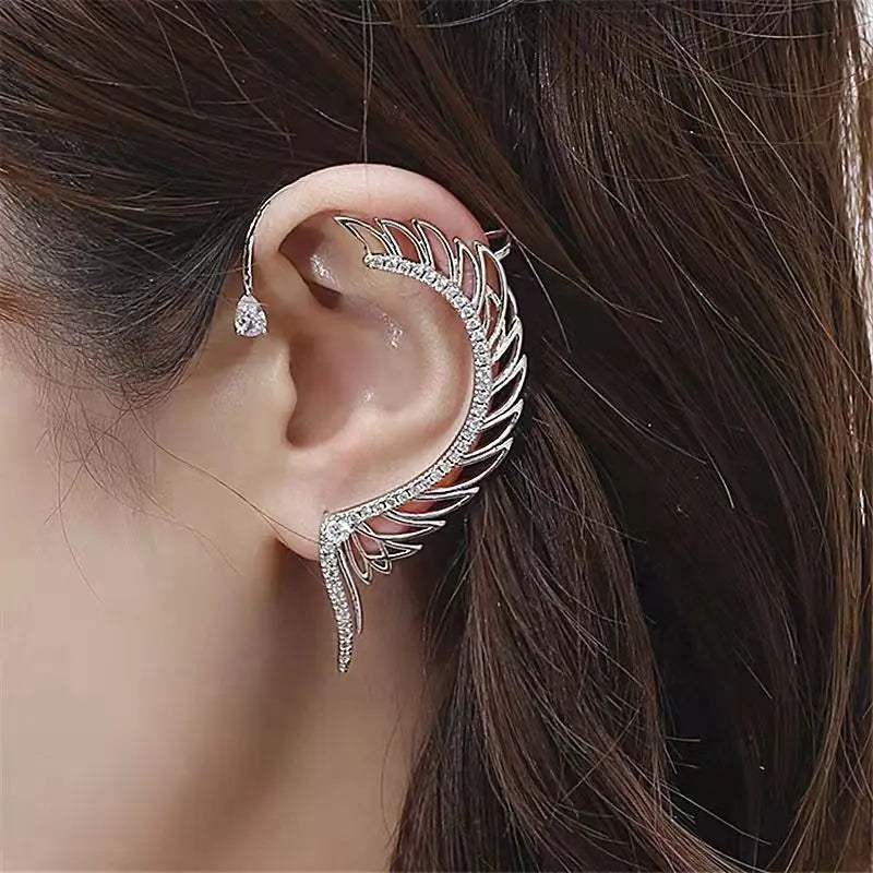 Zircon Angel Wings Ear Clip Earrings for Women Girls Non Piercing
