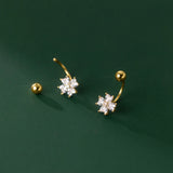 Zircons 4 Petals Flower Earrings 925 Sterling Silver Ear Hook