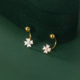 Zircons 4 Petals Flower Earrings 925 Sterling Silver Ear Hook