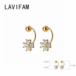 Zircons 4 Petals Flower Earrings 925 Sterling Silver Ear Hook