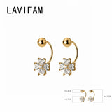 Zircons 4 Petals Flower Earrings 925 Sterling Silver Ear Hook