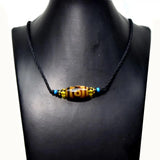 Agate Beads Hand-Knit Women's Short Necklace with 3 Eye DZI Amulet