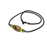 Agate Beads Hand-Knit Women's Short Necklace with 3 Eye DZI Amulet