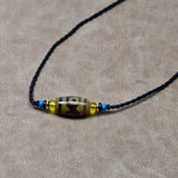Agate Beads Hand-Knit Women's Short Necklace with 3 Eye DZI Amulet