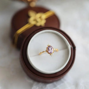 Amethyst Inlaid Adjustable Ring Court Charm Sweet Lady Jewelry