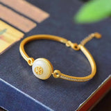 Ancient Craftsmanship Zircon Inlaid Hetian Jade Round Bracelet