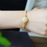 Ancient Craftsmanship Zircon Inlaid Hetian Jade Round Bracelet