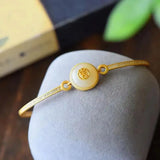Ancient Craftsmanship Zircon Inlaid Hetian Jade Round Bracelet