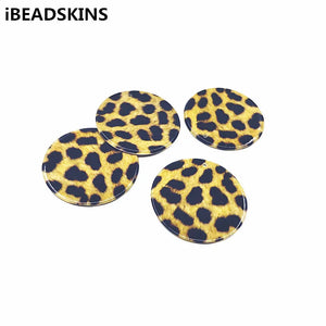 100pcs 35mm Leopard Print Acrylic Round Charms for Earrings Jewelry Making