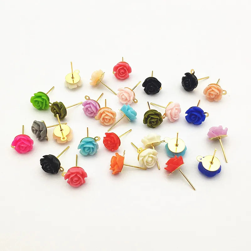 Resin Flower Ear Stud DIY Parts 100pcs 10x13mm
