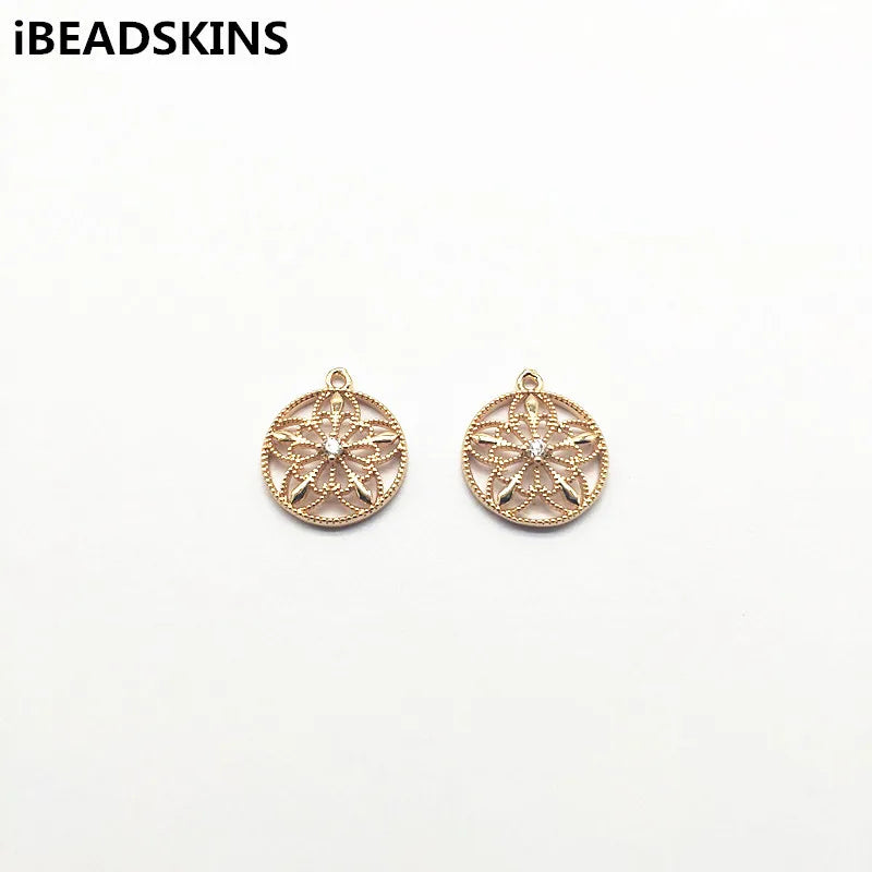 50pcs Copper/Zircon Round Charm for Jewelry Making DIY