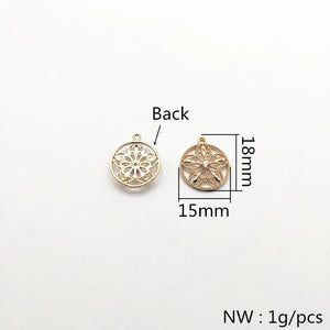 50pcs Copper/Zircon Round Charm for Jewelry Making DIY