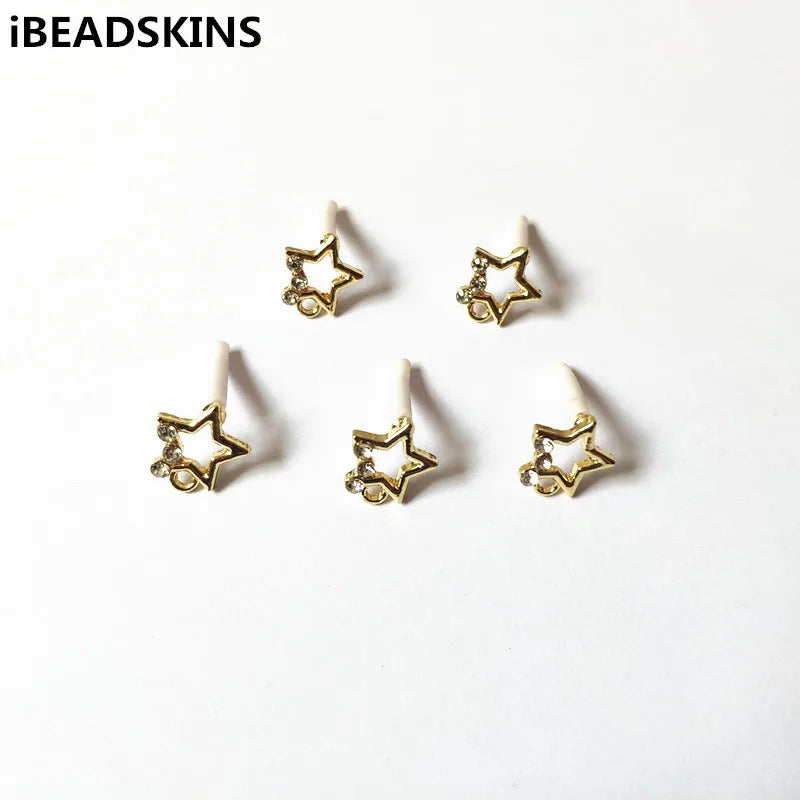 12mm Zinc Alloy Rhinestone Star Stud Earring, 100pcs