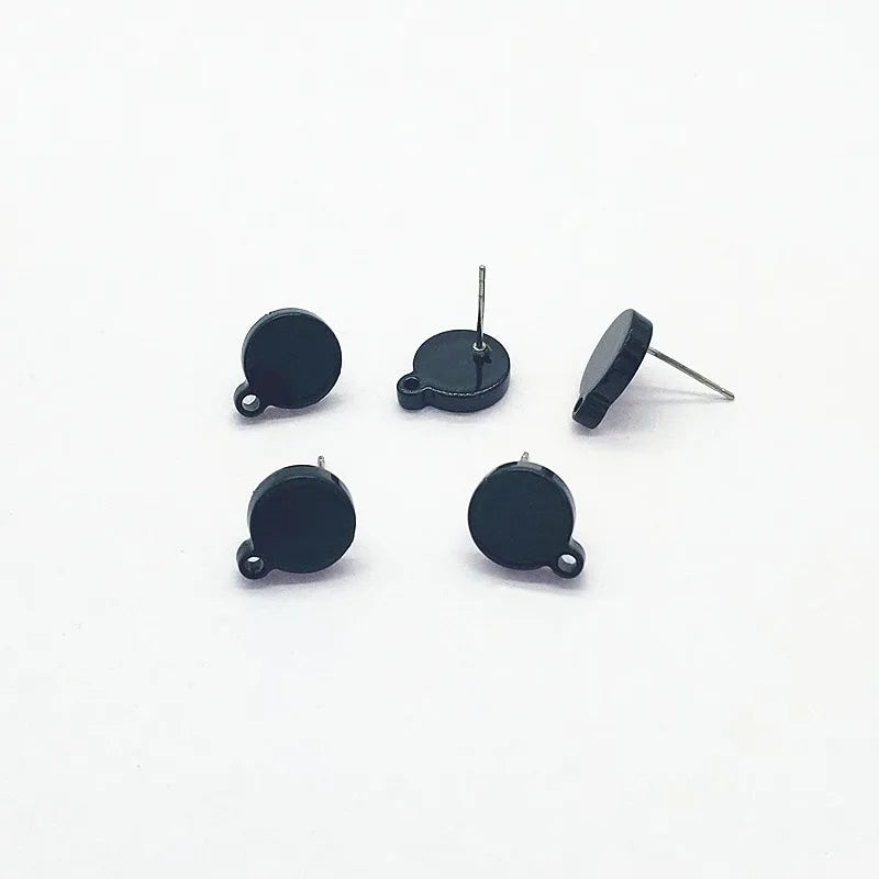 100pcs Acetic Acid Round Ear Stud for DIY Earrings, 13x11mm