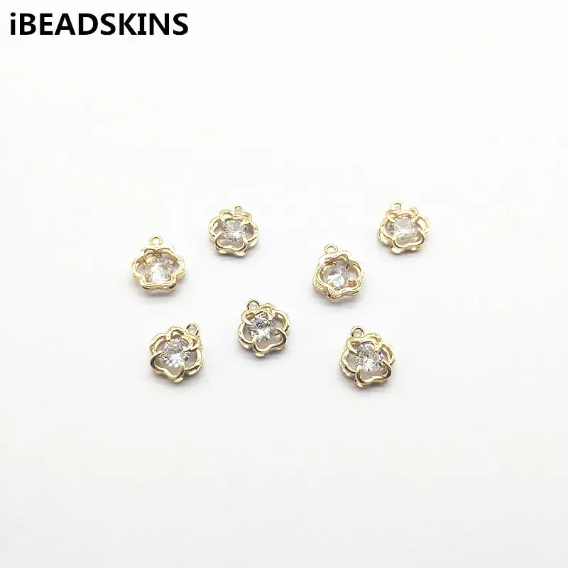 Copper/Zircon Flower Charm Jewelry Findings Necklace Earrings DIY