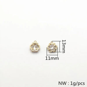 Copper/Zircon Flower Charm Jewelry Findings Necklace Earrings DIY