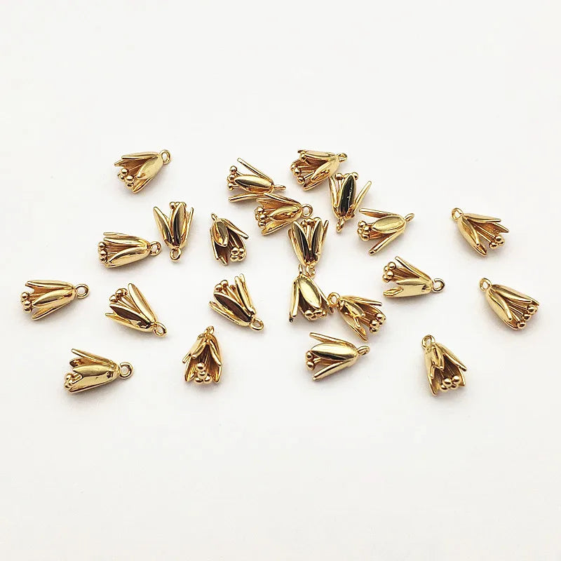 100Pcs Copper Flower Charm for Necklace/Earrings DIY Making Parts