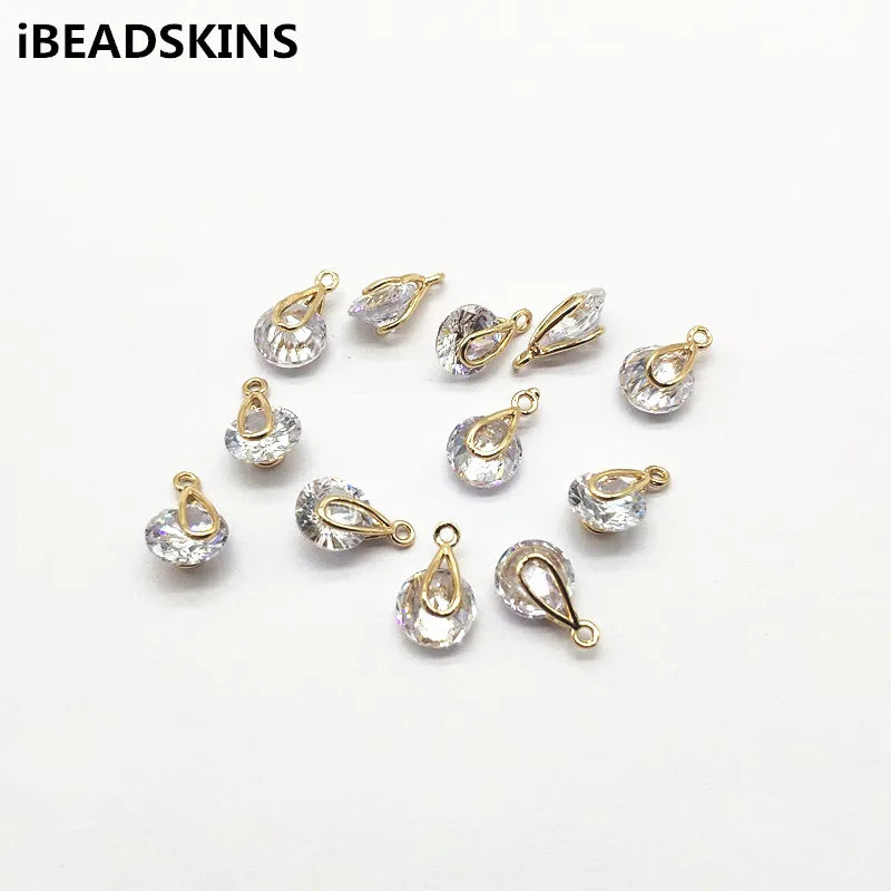 CZ Drop Shape Charm, 13x8mm, 50pcs, Earrings Making DIY