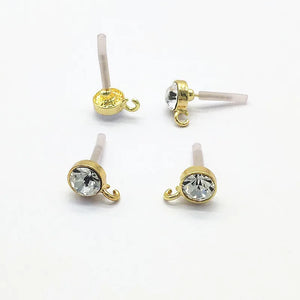 100pcs Rhinestone Round Ear Stud for Earrings Making/DIY - 13x9mm