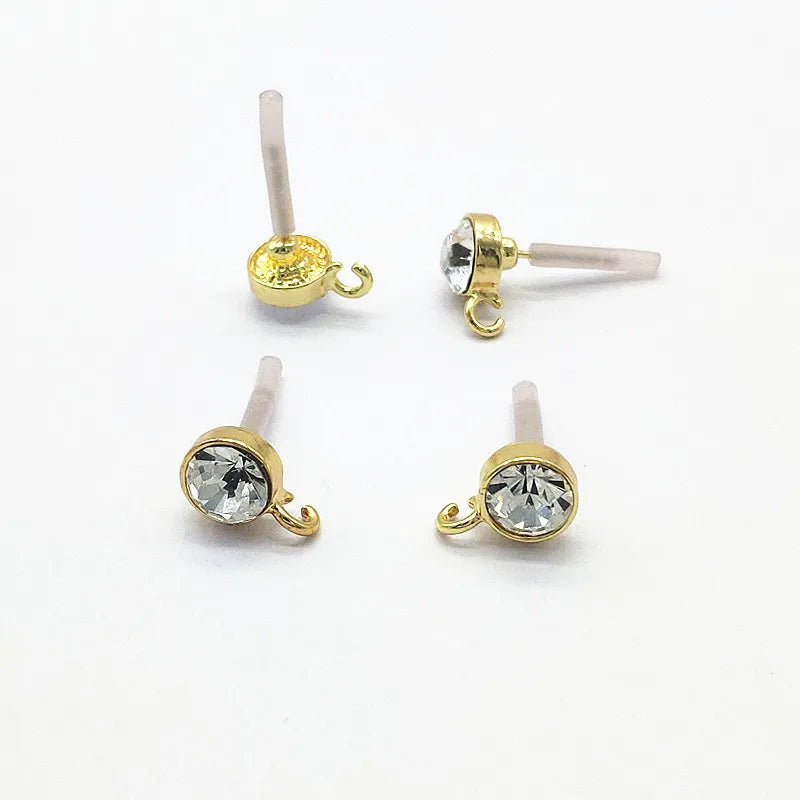 100pcs Rhinestone Round Ear Stud for Earrings Making/DIY - 13x9mm