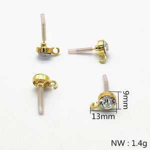 100pcs Rhinestone Round Ear Stud for Earrings Making/DIY - 13x9mm