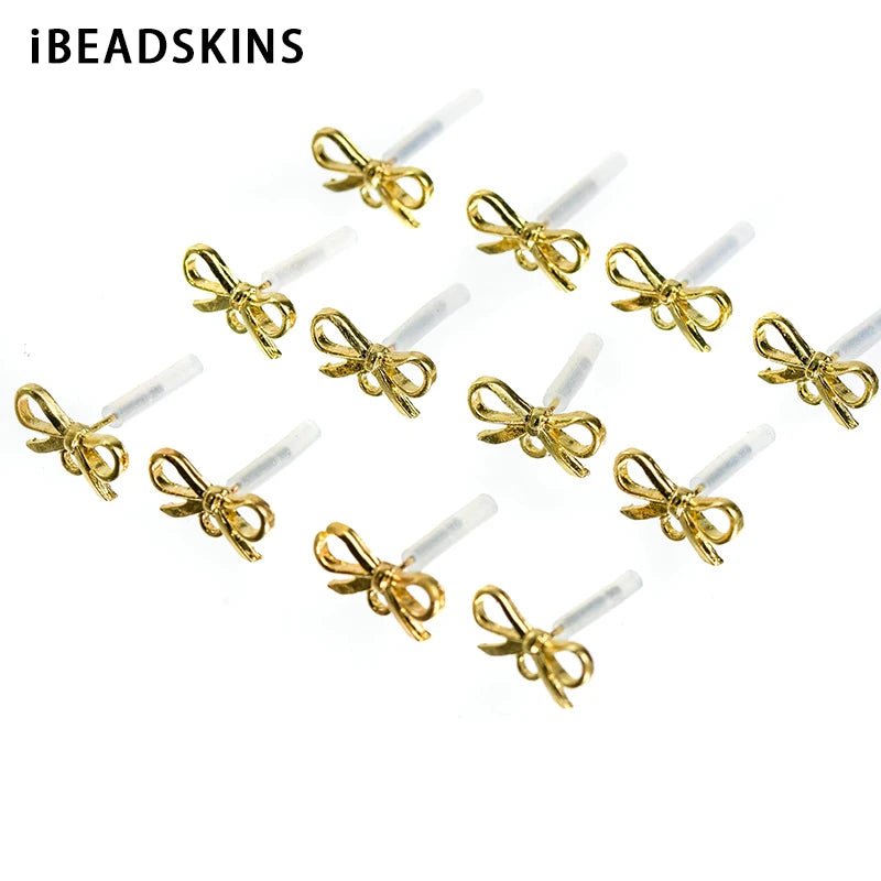 14mm Zinc Alloy Bows Stud Earrings - 100pcs/lot