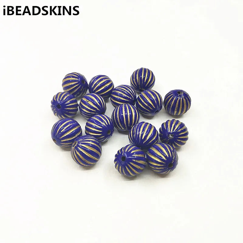 14mm 320pcs Royal Acrylic Hot Stamping Round Stripe Beads for Necklace DIY