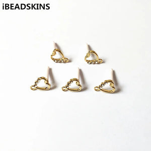 Heart Shape Stud Earring 100pcs Zinc Alloy Rhinestone 14x11mm