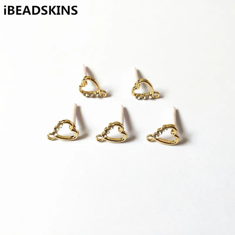 Heart Shape Stud Earring 100pcs Zinc Alloy Rhinestone 14x11mm