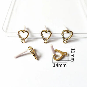 Heart Shape Stud Earring 100pcs Zinc Alloy Rhinestone 14x11mm