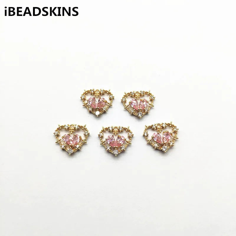 Zircon Heart Charm 20pcs for Earrings Making Jewelry DIY