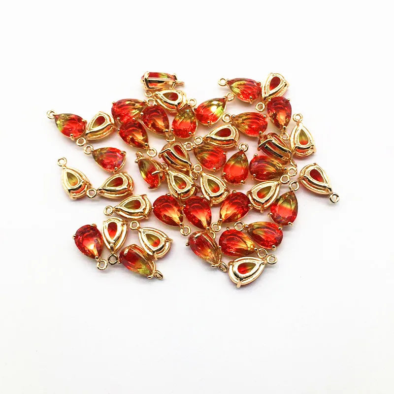Copper Glass Drop-Shaped Earring Charms 50pcs