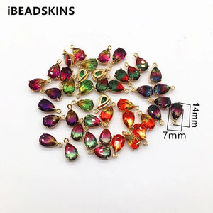 Copper Glass Drop-Shaped Earring Charms 50pcs