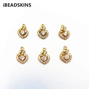 Copper/Zircon Heart Shape Charm for Earrings Making DIY