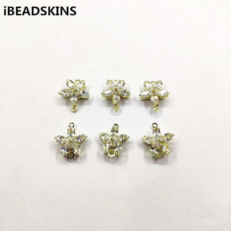 Zircon Flower Charms for DIY Jewelry Making, 50pcs
