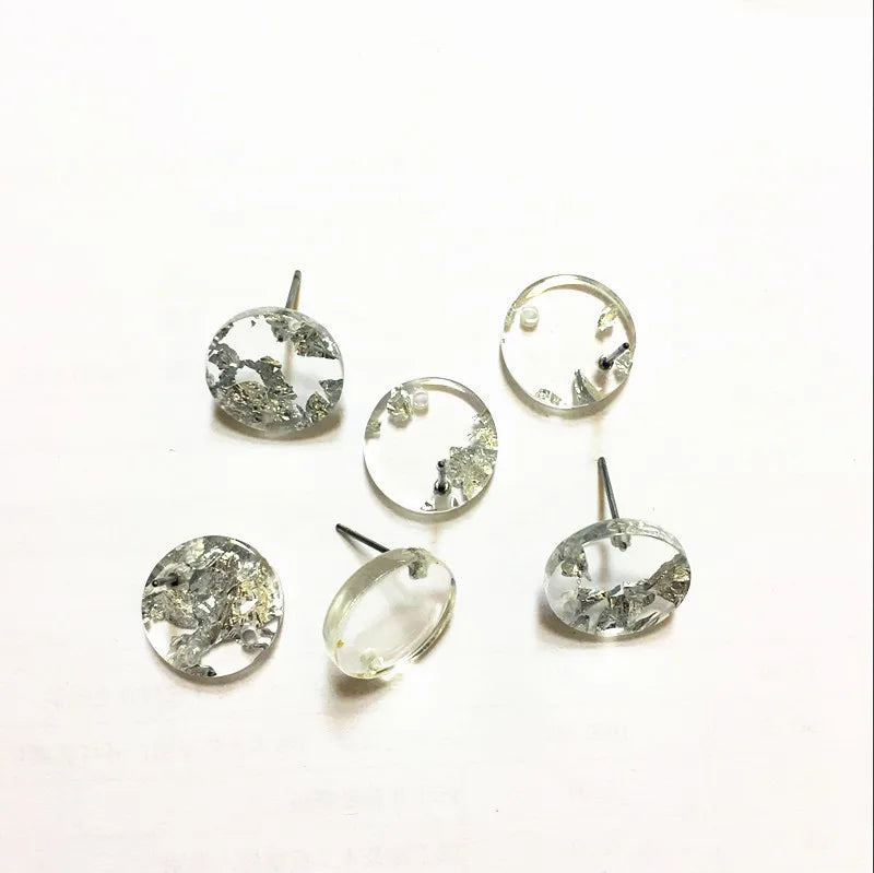15mm Acrylic Coin-Shape Silver Foil Earrings Accessories - 100pcs