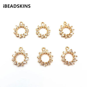 Copper/Zircon Round Charm for Earrings DIY - 50pcs 16X13mm