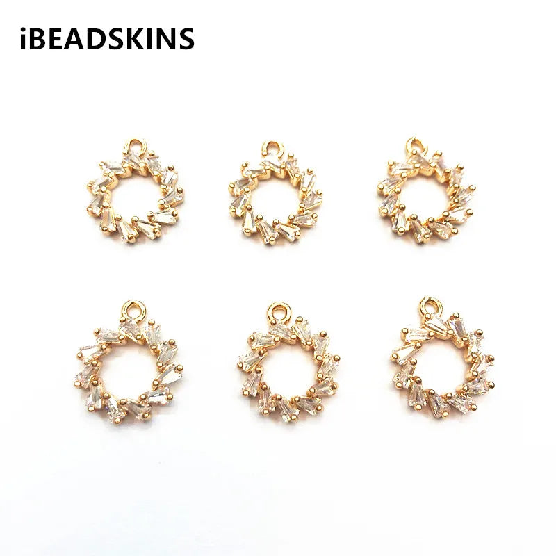 Copper/Zircon Round Charm for Earrings DIY - 50pcs 16X13mm