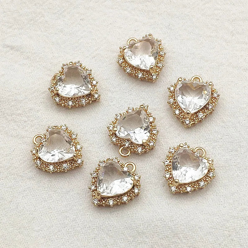 16X15mm Zircon Heart Shape Charm for Jewelry Making - 50pcs