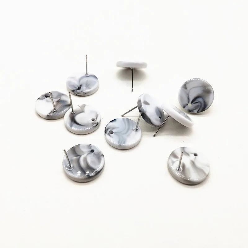 Marbled Effect Coin Shape Earrings Studs - 16mm 100pcs