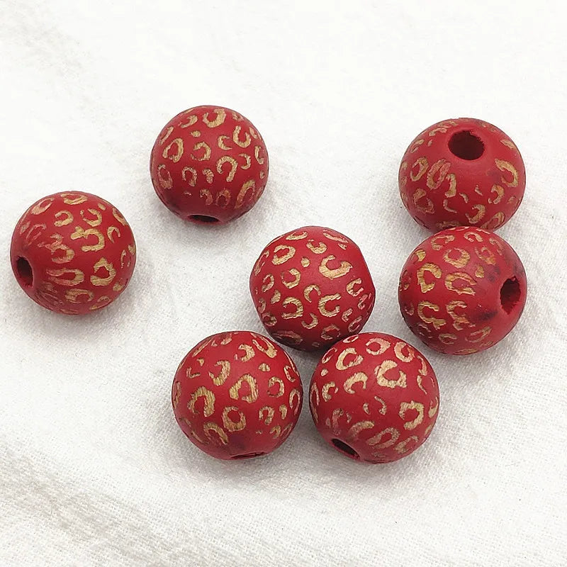 16mm 200pcs Natural Wood Print Pattern Beads for DIY Jewelry